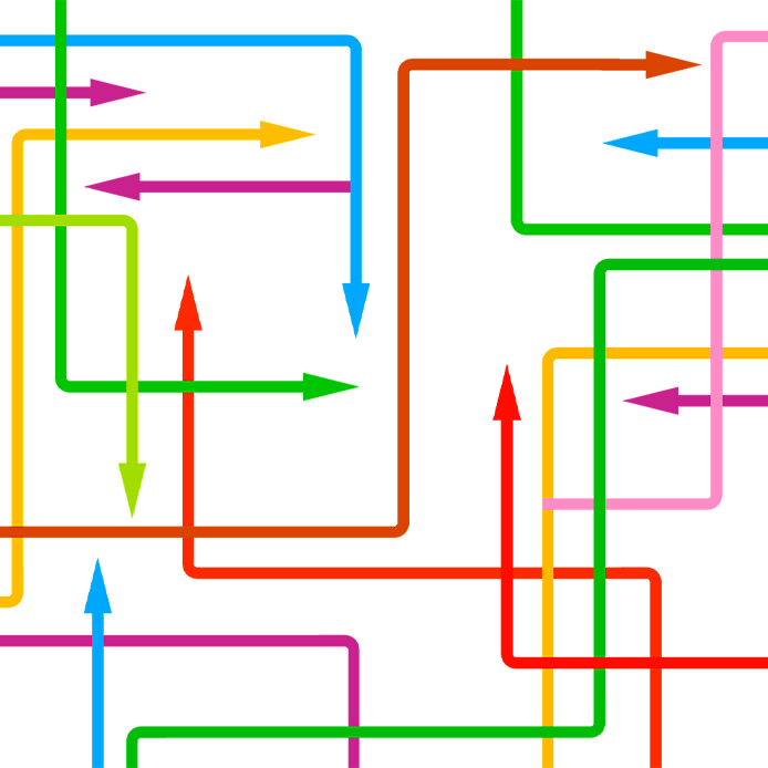 Organigramm mit bunten Pfeilen