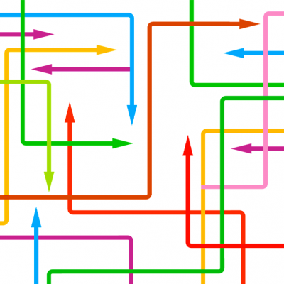 Organigramm mit bunten Pfeilen